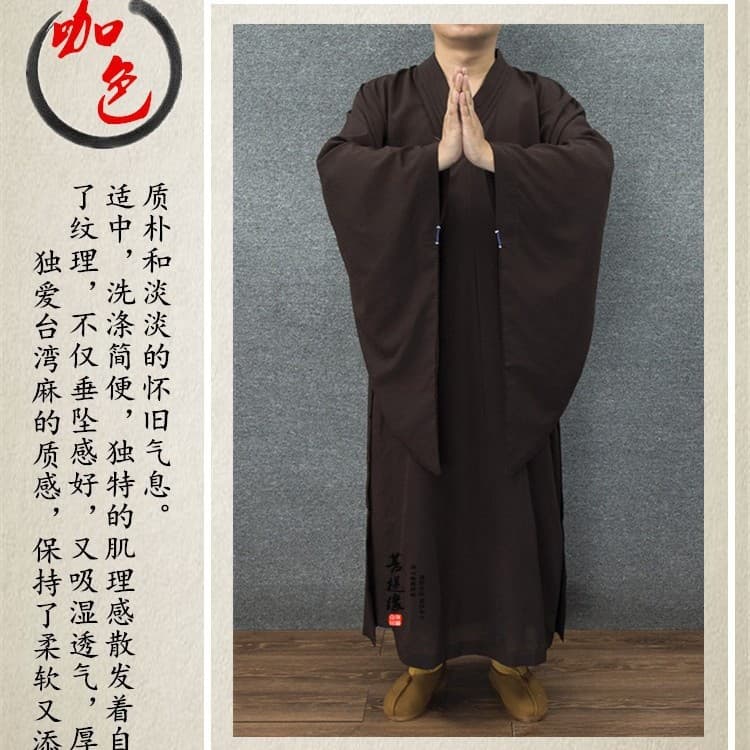 Taiwanese Linen Fabric Haiqing Long Robe Buddhist Clothing Layman's Clothing Women's Long-Sleeved Haiqing Zen Men's Monk's Clothing Spring, Summer, Autumn and Winter
