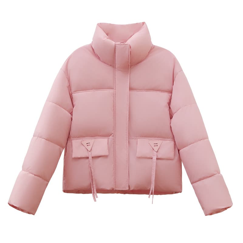 Stand-collar Cotton Coat for Women, Short Solid Color Korean Campus Style, Youthful Cotton Jacket Outerwear with Tassel, Cold-weather Fashion