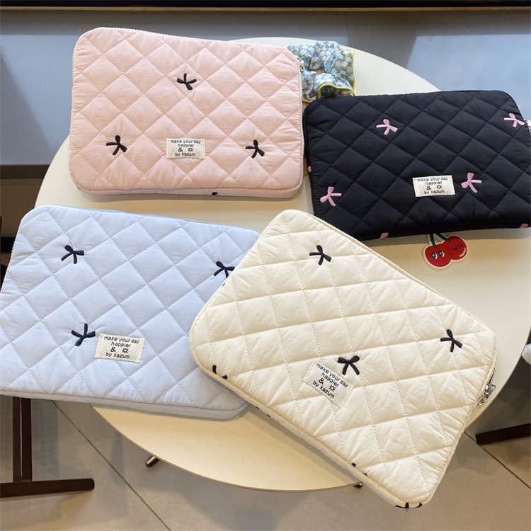 Korean INS Tablet Storage Bag with Cute Diamond Embroidery and Bow, 11/13/15 inch Laptop Storage Pouch