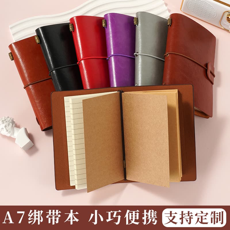 A7 Notebook Retro Tie Closure Notepad Lined Kraft Paper Journal Portable Creative Cross-Border Diary