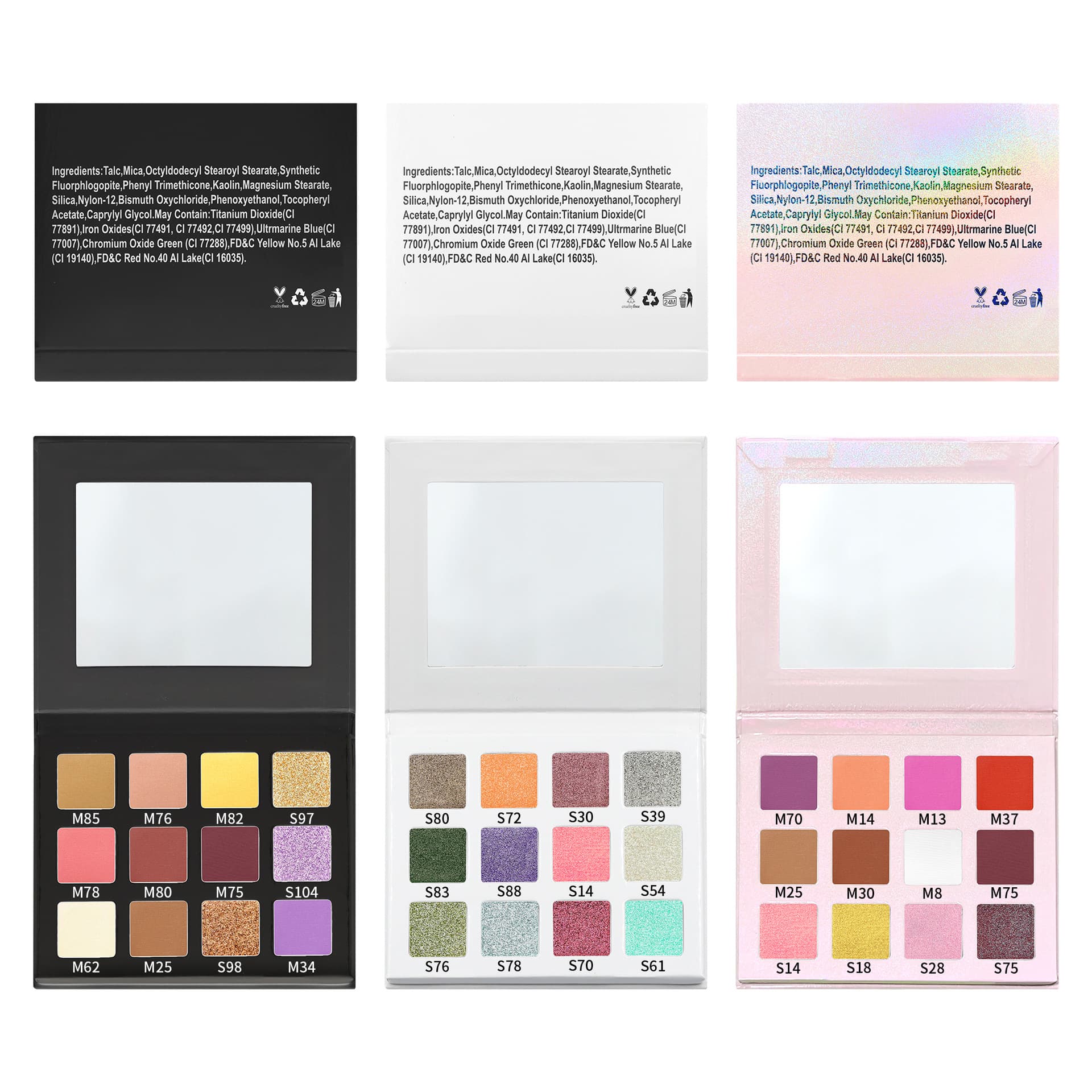 Export 12-Pan Eyeshadow Palette 22mm Square Empty Palette Packaging No Logo Stock DIY Assembly Makeup Palette