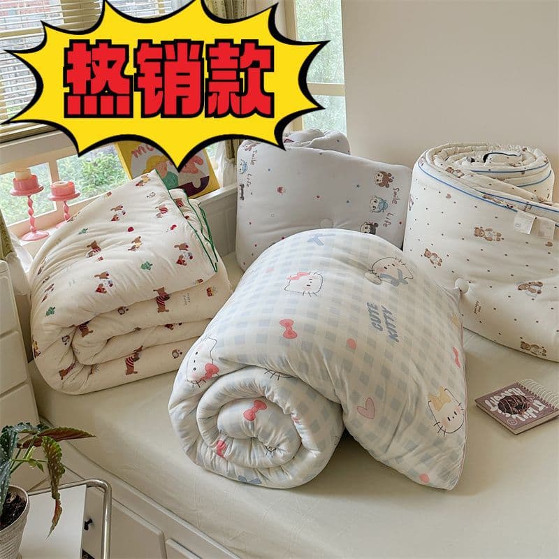 A-Class Milk Knitted Cotton Spring/Autumn/Winter Quilts, Cartoon Soft and Chewy Machine Washable Single/Double Student Dormitory Thick Winter Quilt Cores