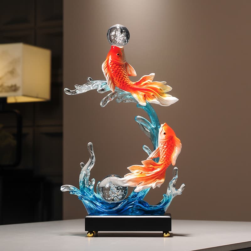 Prosperous Koi Fish Ornament for Living Room Entryway, Light Luxury Chinese Wine Decoration, Housewarming Gift