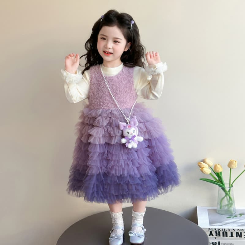 Girls' Dress Spring Autumn 2026 New Fashionable Kuromi Cake Dress Baby Girl Spring Outfit Cute Two-Piece Set