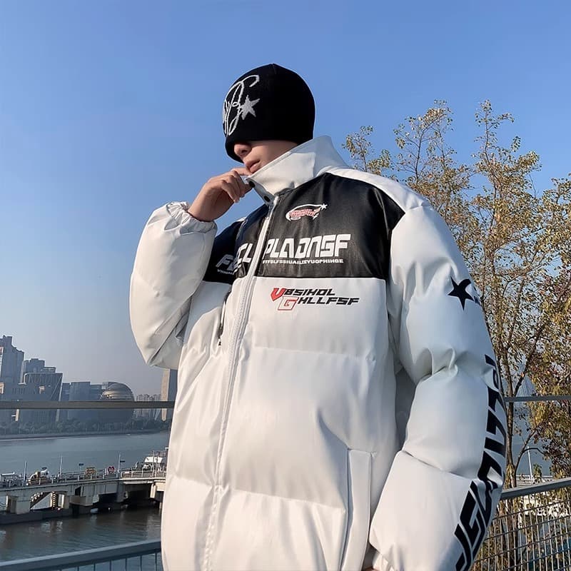 Racing Cotton Jacket for Men and Women, PU Leather Padded Coat, Fall/Winter, Streetwear Motorcycle Style, Oversized Trend