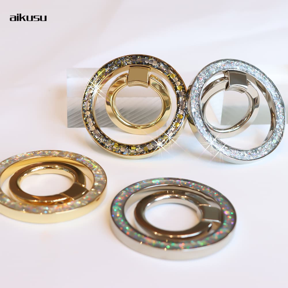 2024 New Magnetic Phone Ring Holder, Stylish Phone Accessory, Alloy Glitter Epoxy Resin Lazy Stand