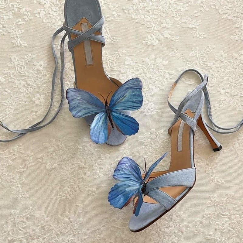 European and American 2026 Summer New Flower Strap High Heels Women Thin Heel Open Toe Sexy Butterfly One-Strap Sandals Women