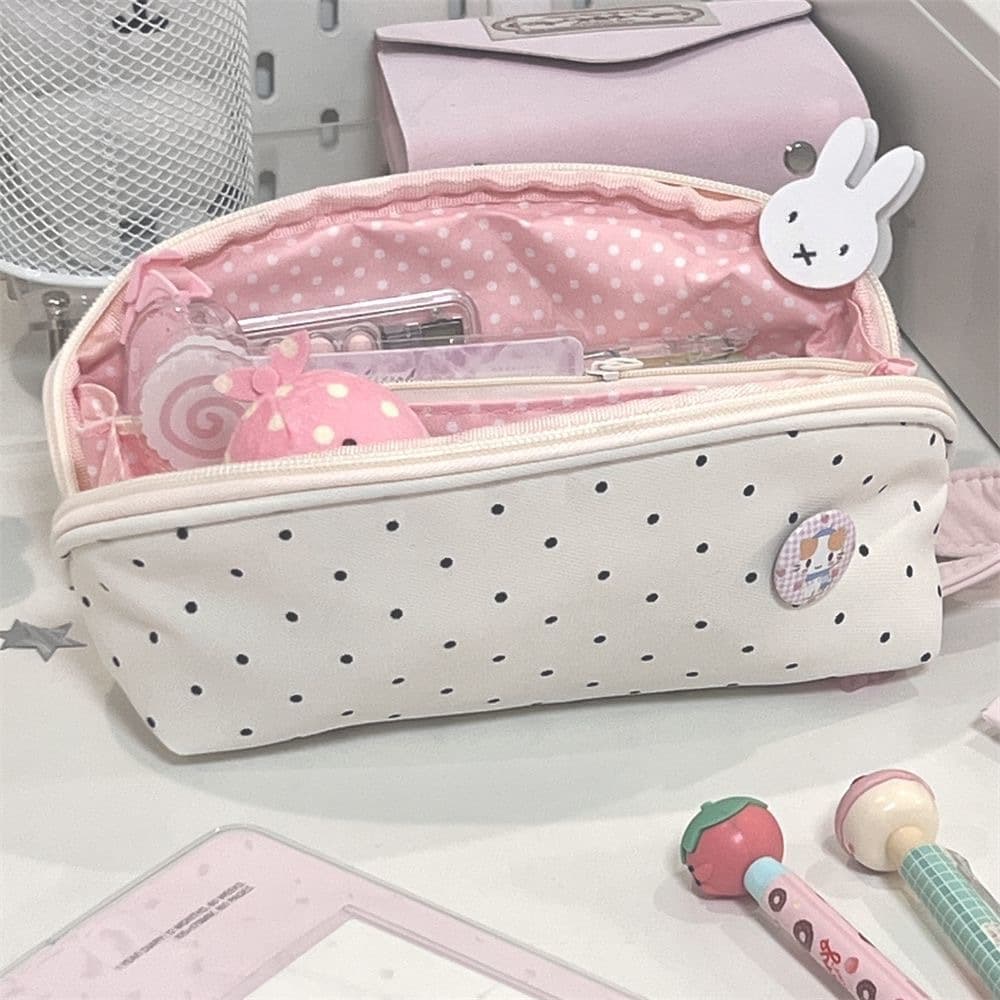 Korean polka dot shell pen bag ins girly heart large capacity student daily portable multi-compartment stationery storage bag