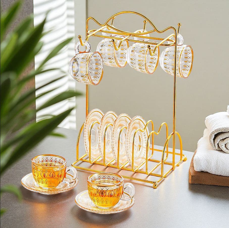Luxury Japanese Gold Foil Pattern Heat-Resistant Glass Master Cup Kung Fu Tea Set Living Room Tea Mat High-End Home Use Gift Box Set