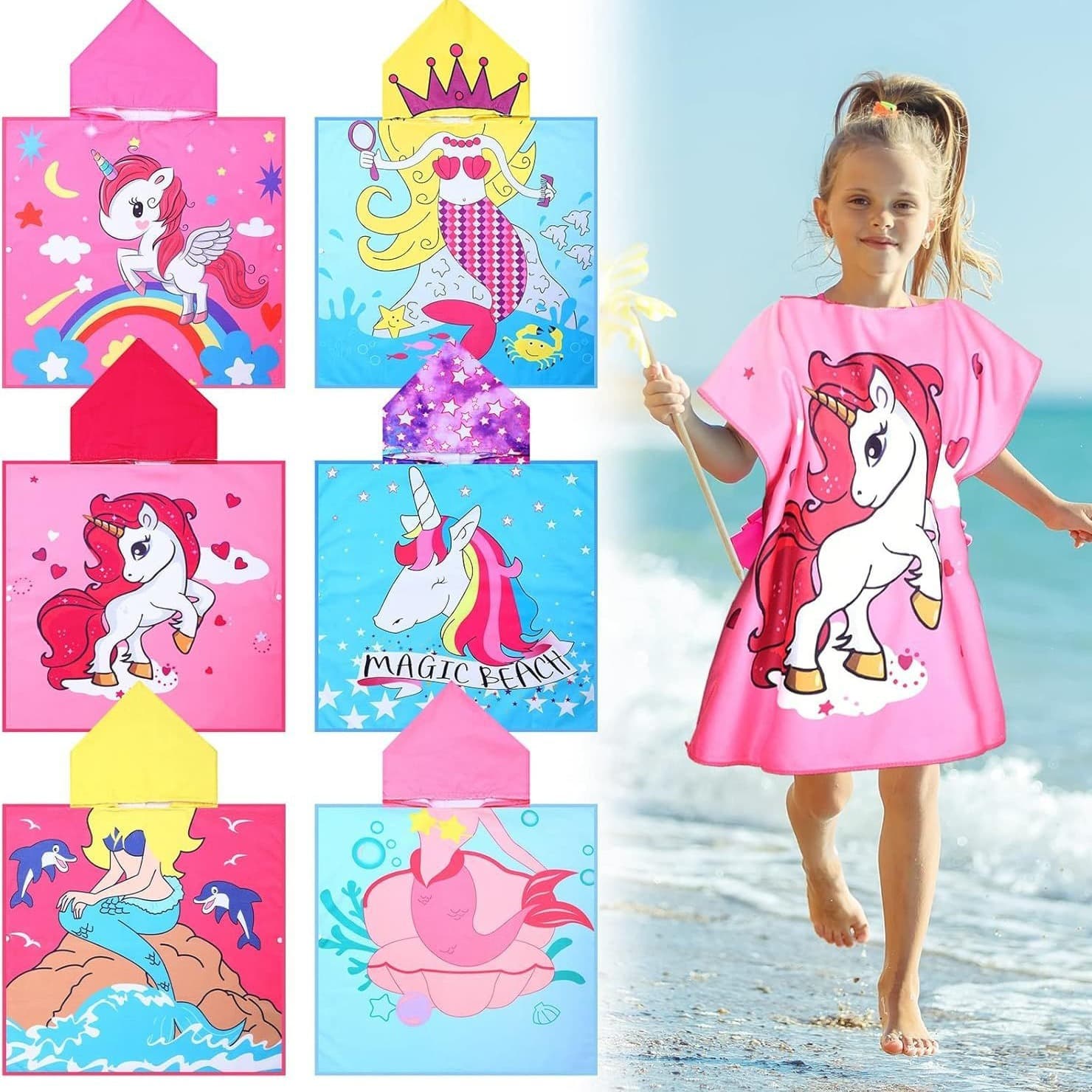 Children's Hooded Bathrobe Ultra-soft Quick-dry Cartoon Digital Printed Super-fine Fiber Bath Towel Kids Bathrobe Hooded Towel