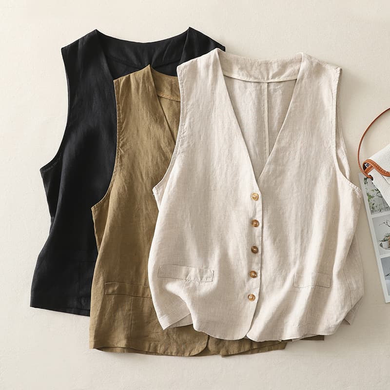 Artistic Retro Cotton and Linen Sleeveless Vest for Women, 2026 Spring New Style, Artistic Cardigan Outerwear Pullover Vest
