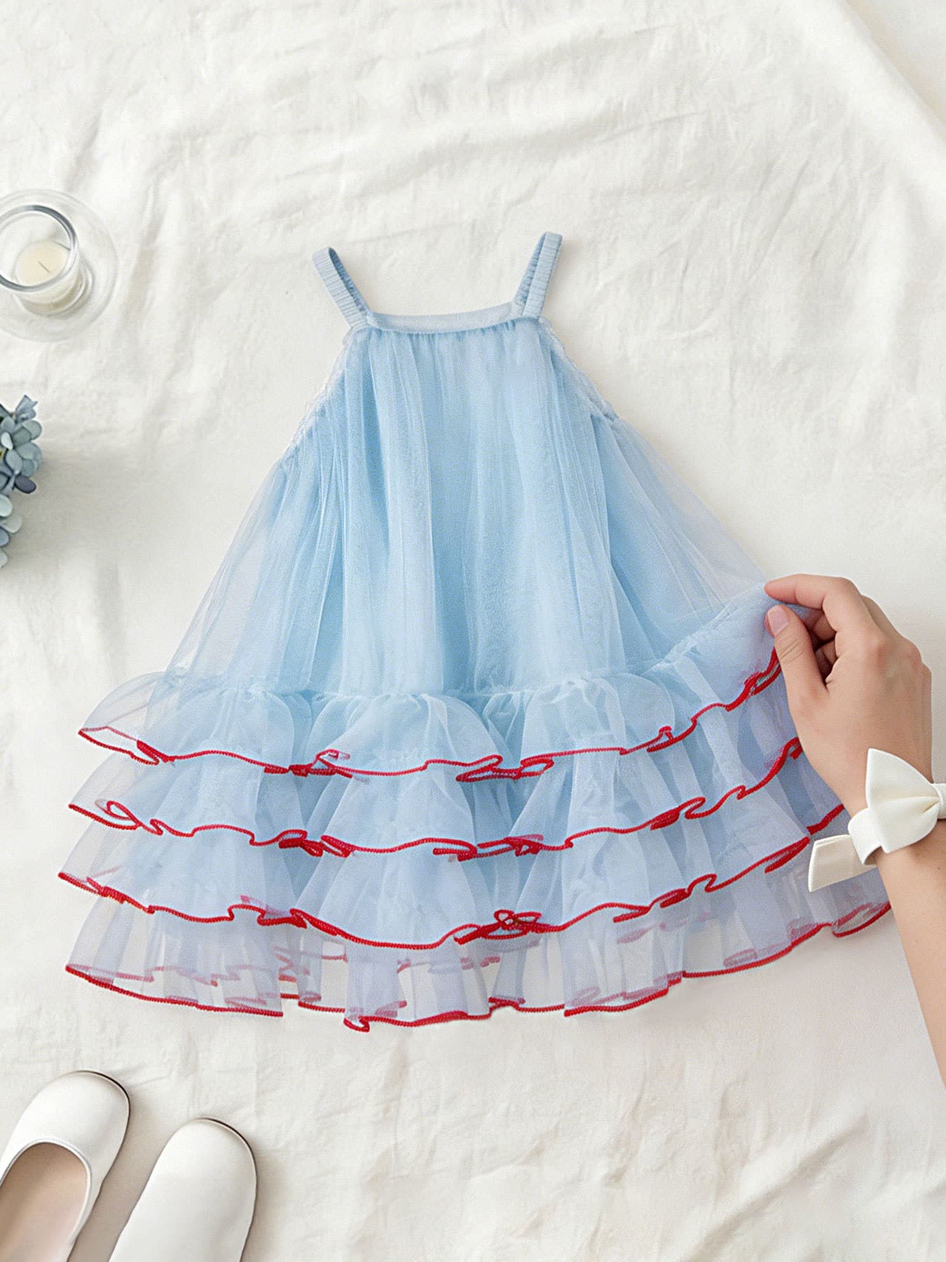 Girls Blue Dress 2026 Summer Baby Sweet Beach Princess Dress Children's Strapless Tutu Tulle Gown