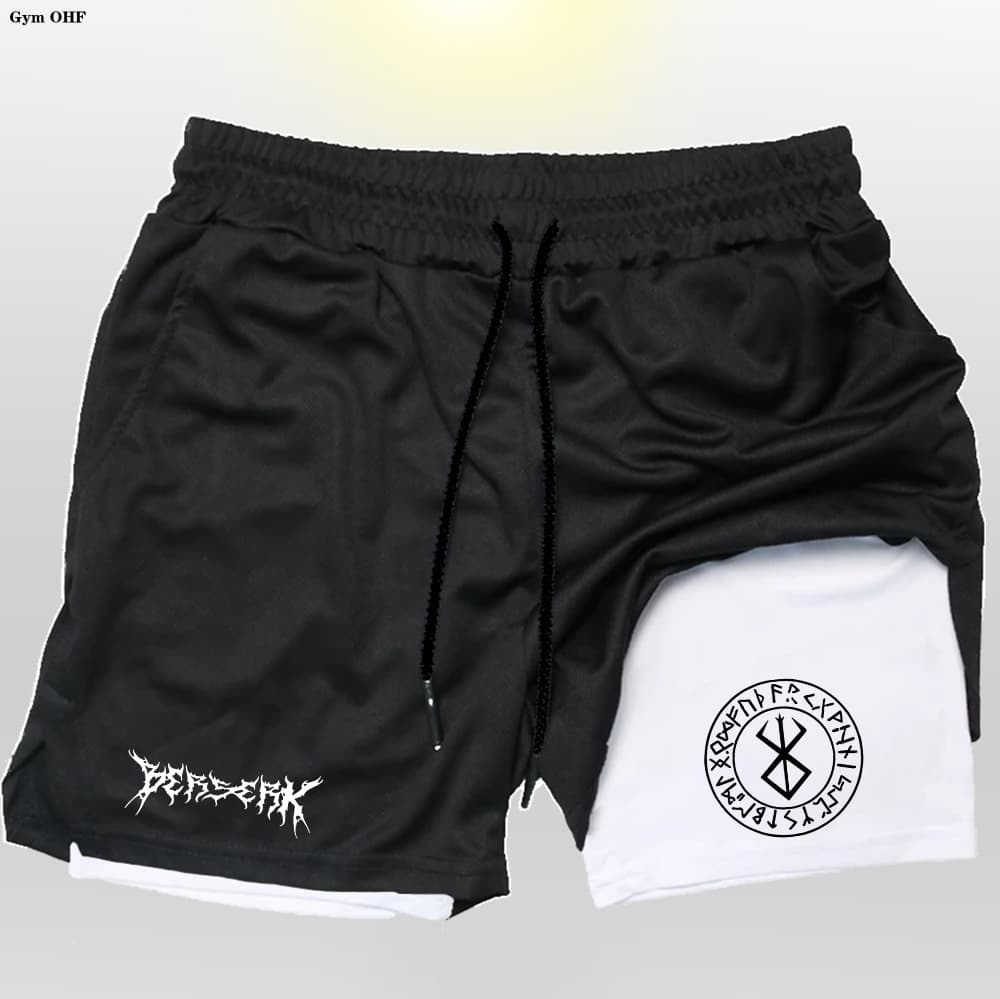 Anime Berserk Guts Print Men's 2-in-1 Double-Layer Shorts Outdoor Fitness Training Sports Shorts