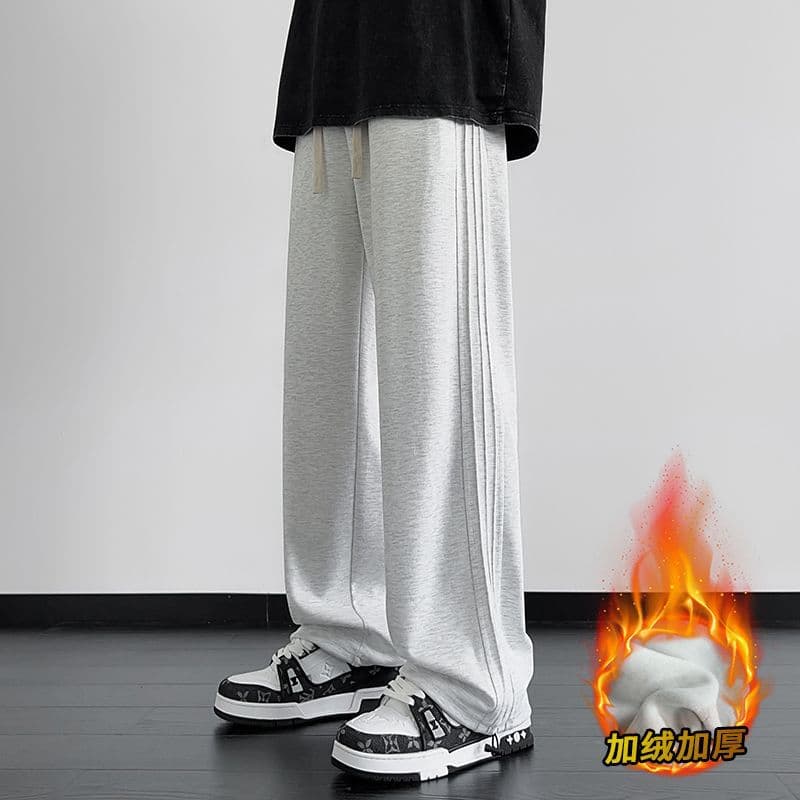 American hiphop white pants men's high-end autumn and winter velvet thickened youth striped sports casual trousers