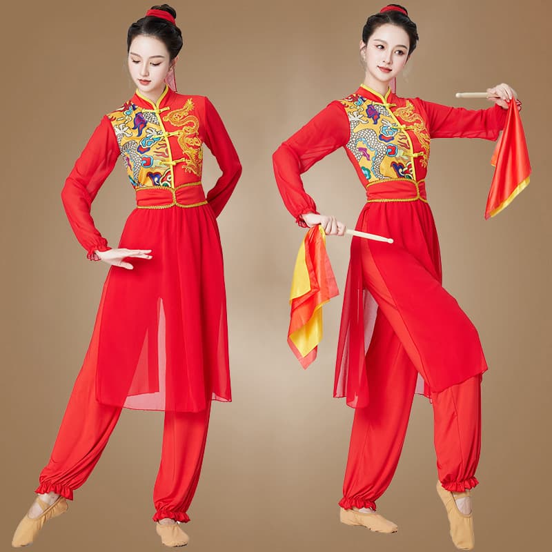 Performance attire Yangko costume drumming new outfit, classical square dance attire, middle-aged and elderly Yangko.