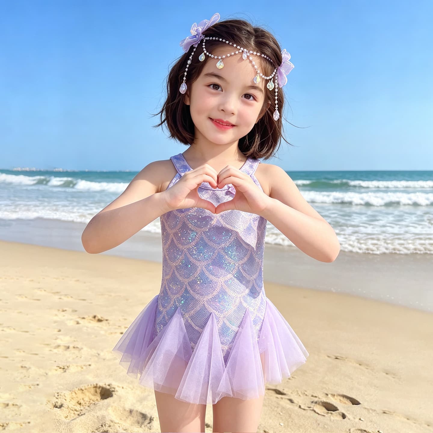 Girls' Halter One-Piece Swimsuit Summer 2026 New Children's Sweet Stylish Summer Wear Baby Mermaid Swimsuit