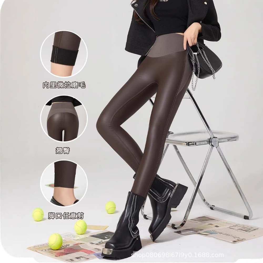 Maillard Small-Leg Shark Skin Pants Women's Autumn/Winter Fleece-Lined Stretchy Tight Bootcut Pants High-Waist Tummy Control Outerwear Base Layer Leggings