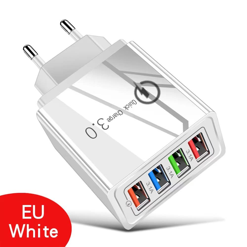 4-Port USB Phone Charger 5V2A Power Adapter Travel Wall Charger Plug Wholesale for US/EU/UK Standards