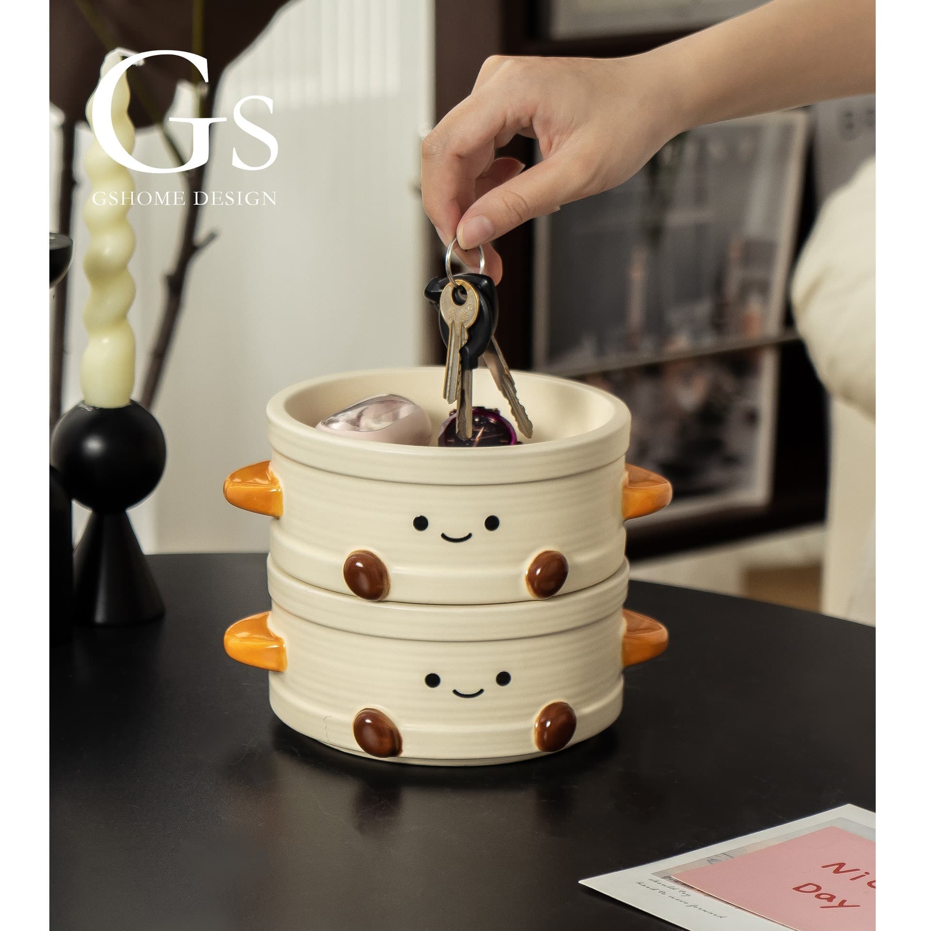 Steamer ceramic storage tray entrance key storage ornaments rack high-end storage tray cleaning storage tray ornaments