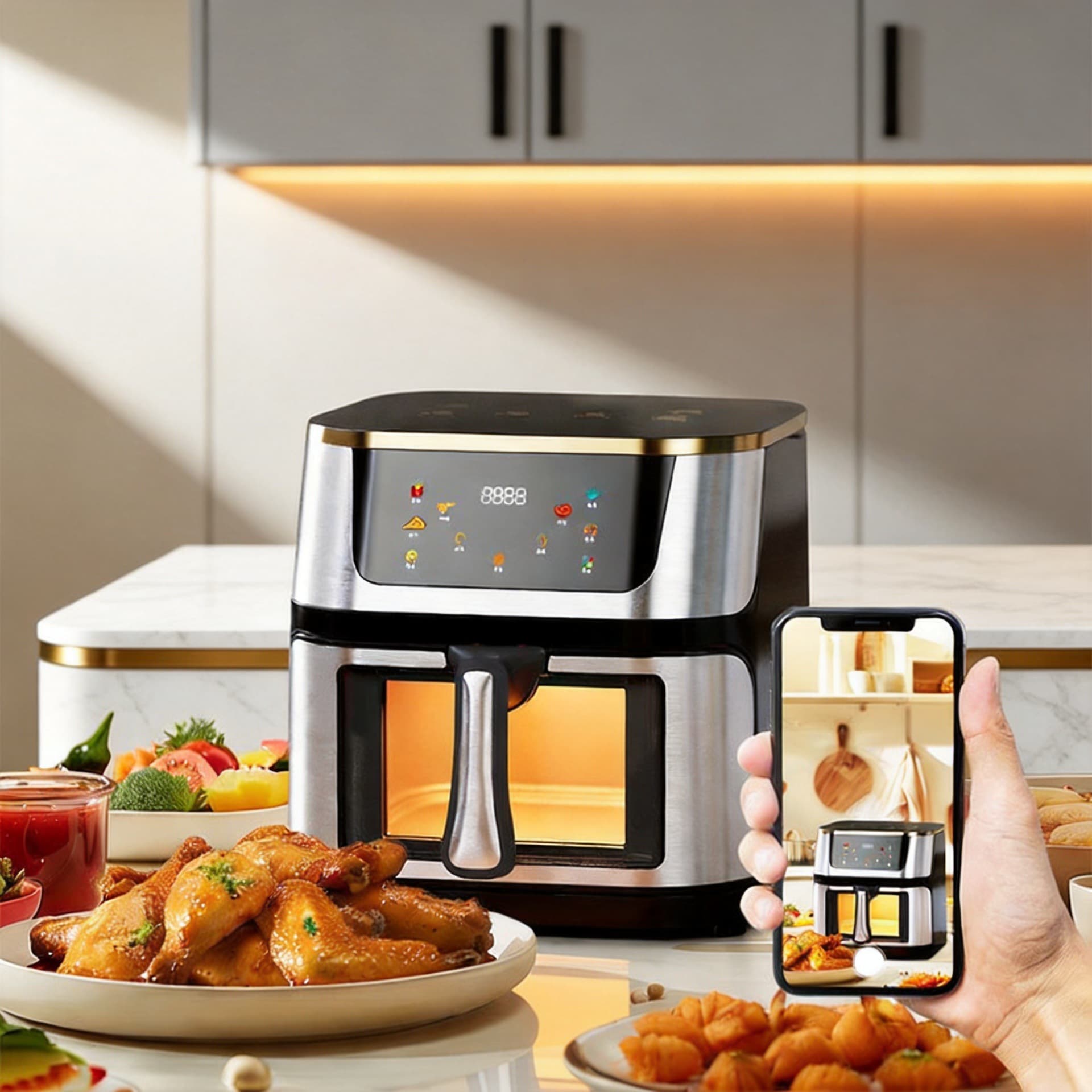 Custom New Air Fryer 110V Airfryer Visual Large Capacity Multi-Function French Fries Machine Electric Fryer 6L