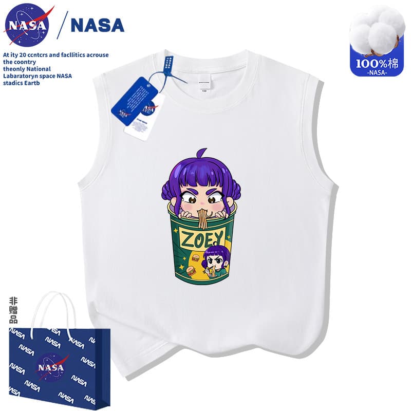NASA Witch Hunter Cartoon Print Kids Vest Summer Cotton Tank Top Girls Fashionable Sleeveless Top