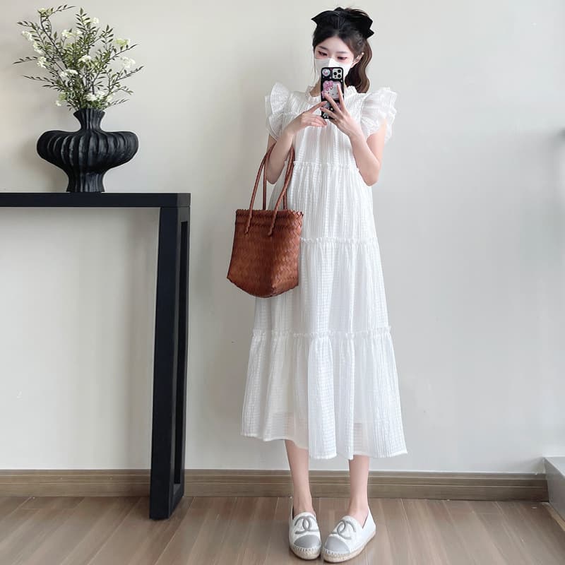 2025 Summer New Maternity Dress Good-looking Loose Slim Small Flying Sleeve Dress