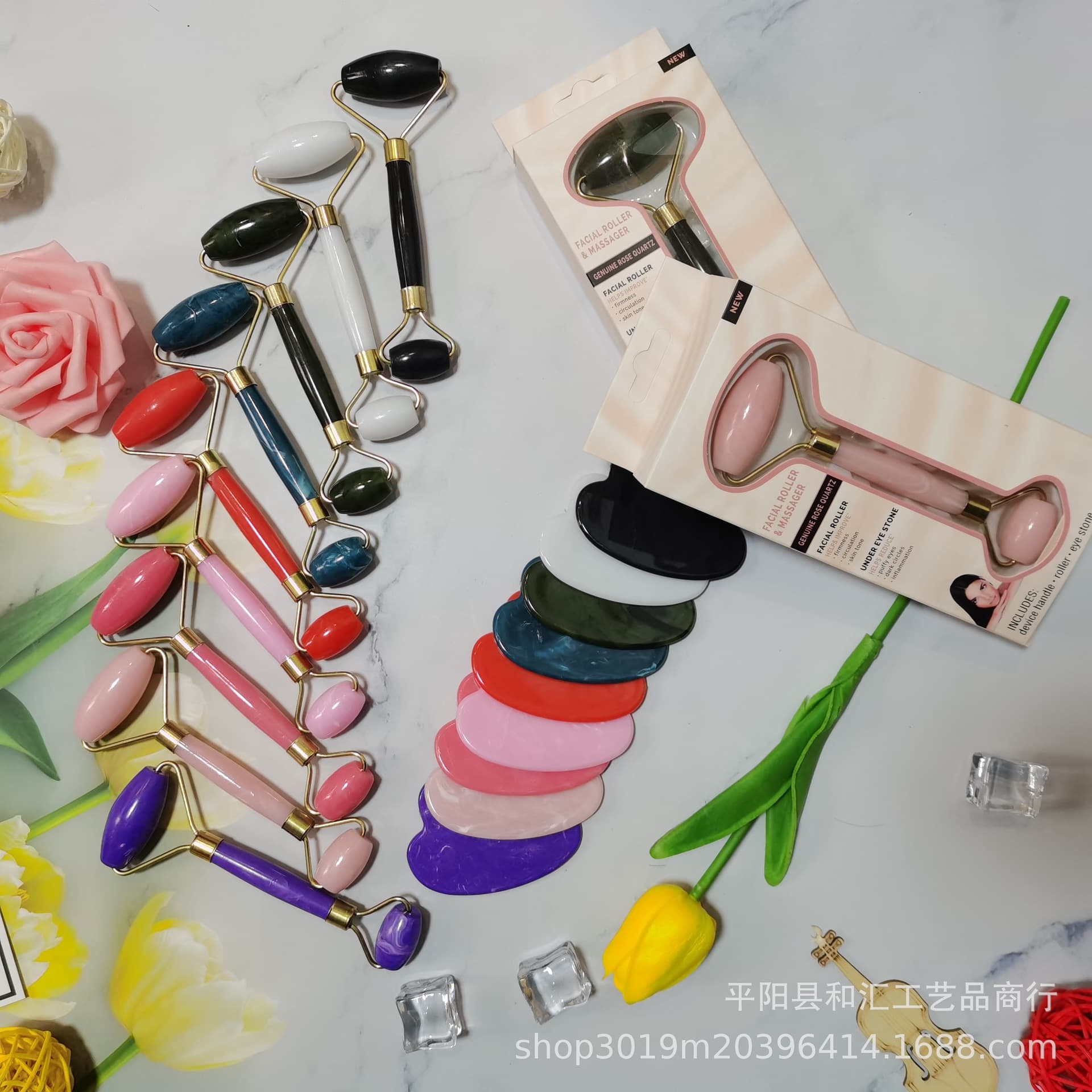 Resin roller multi-functional massage roller jade push massager face jade double-headed roller massager with gua sha