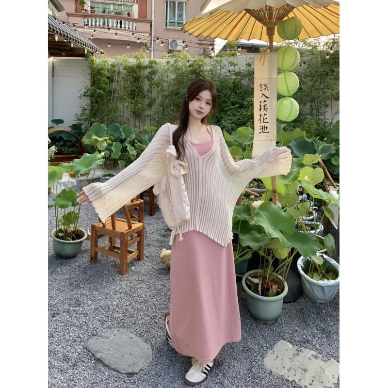 V-Neck Knitted Sun Protection Shirt Women's Loose Lazy Style Relaxed Design Sense Blouse Top Autumn