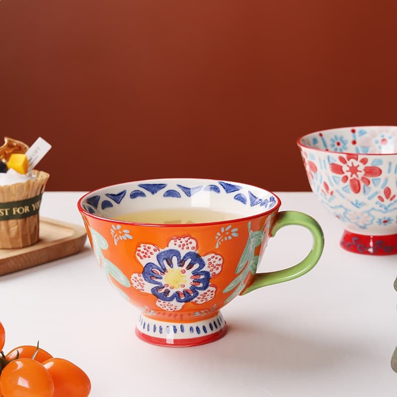 Mug household ceramic milk cup oatmeal cup breakfast cup water cup retro hand-painted underglaze color cup wholesale