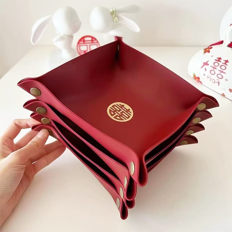 Leather early baby wedding red fruit plate press wedding candy ornaments engagement decoration layout wedding supplies collection