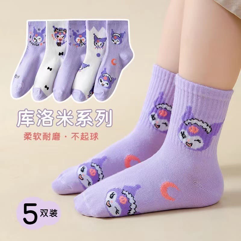 Spring/summer new style children's socks, unisex toddlers and kids baby socks, cartoon cute Kuromi student mid-calf socks