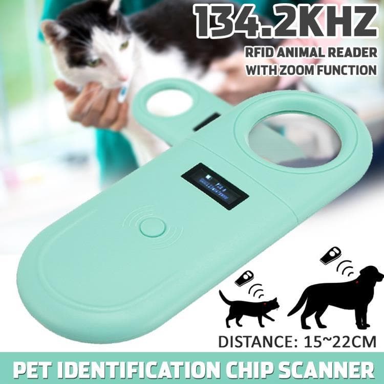 New RFID Pet Chip Scanner with Magnifying Glass and LED Night Light; Animal Ear Tag Reader