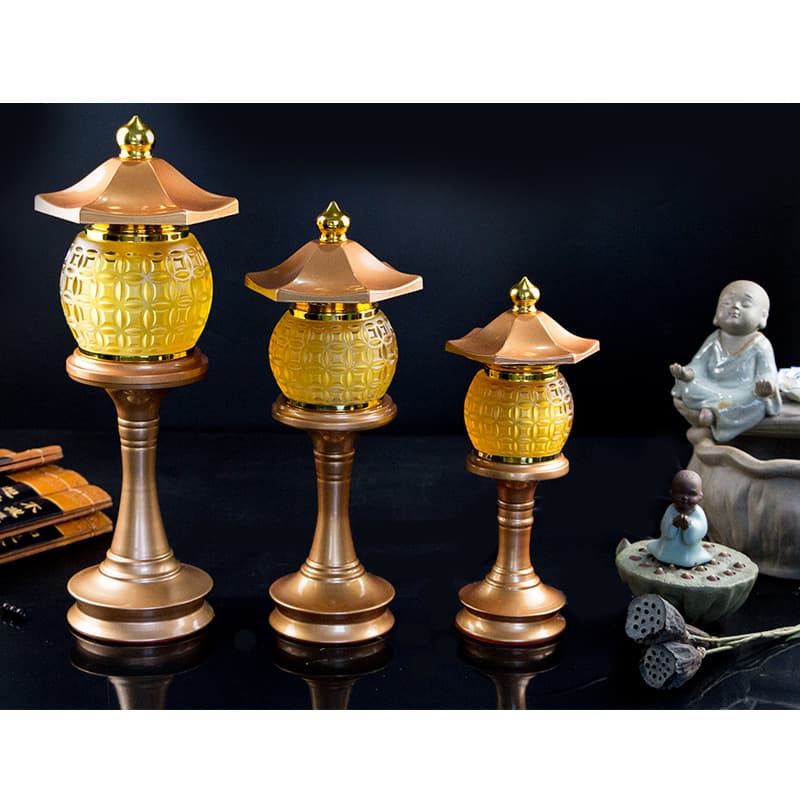 Juyutang LED Glazed Offering Lamp, Chinese Classical God of Wealth Offering Lamp Plug-in Eternal Light, Alloy Shrine Lamp Buddha Lamp