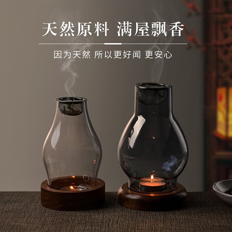 Creative Vintage Candle Aromatherapy Lamp with Agarwood Raw Wood Chips, Smoke-Free Incense Burner, Home Bedroom Glass Aroma Lamp