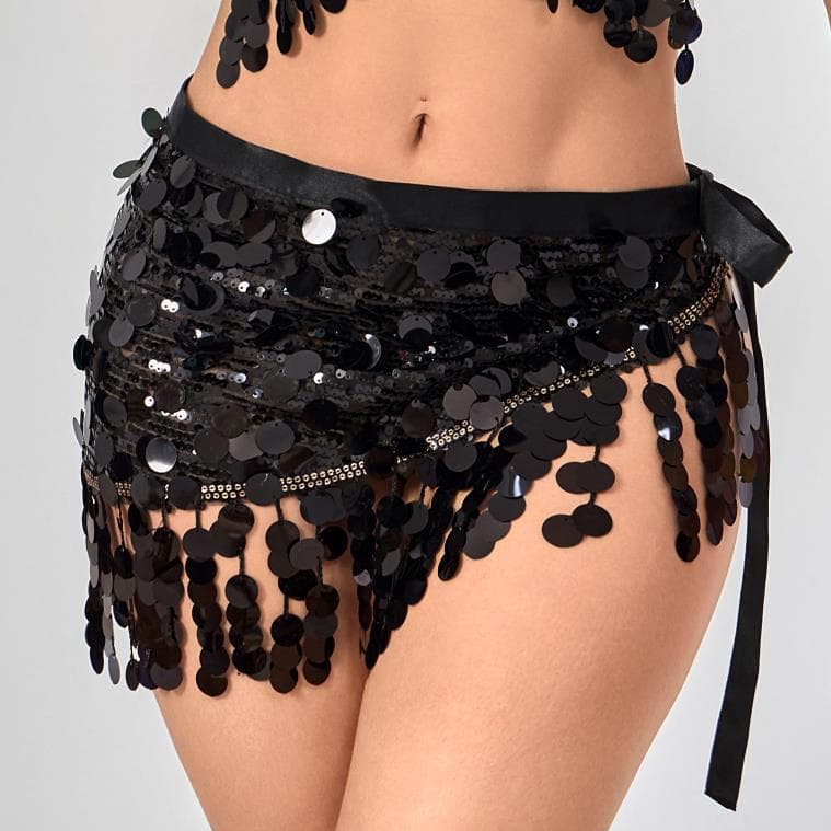 New Belly Dance Waist Chain Sequin Tassel Hip Scarf Dance Performance Belt Waist Cincher Sexy Waist Scarf Short Skirt