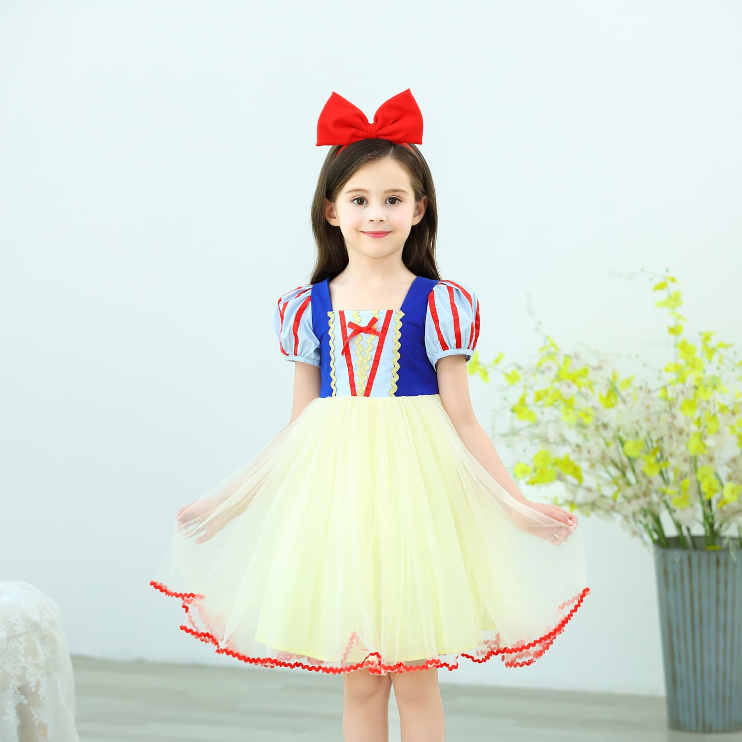 2019 Children's Snow White Dress for Girls Little Girls Summer Dress New Cotton Short-Sleeved Puff Sleeve Dress Lace