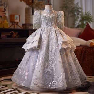 Girls Host Gown Premium Light Luxury Older Kids Catwalk Wedding Tulle Dress Piano Performance Stage Costume