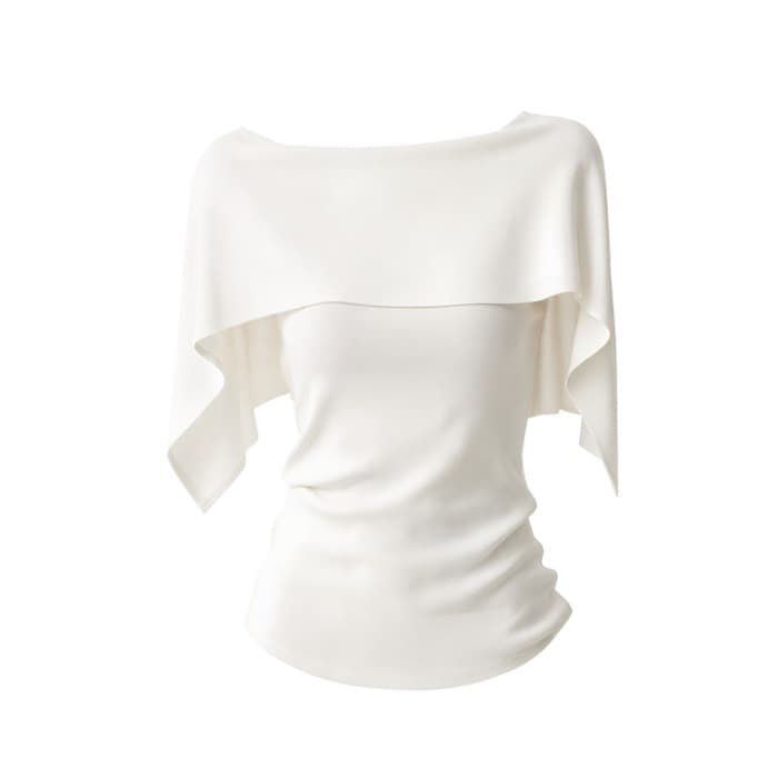 MR【Casual Cut】Lazy Style Off-Shoulder Women's White Loose T-Shirt Relaxed Short Sleeve Asymmetrical Regular Top
