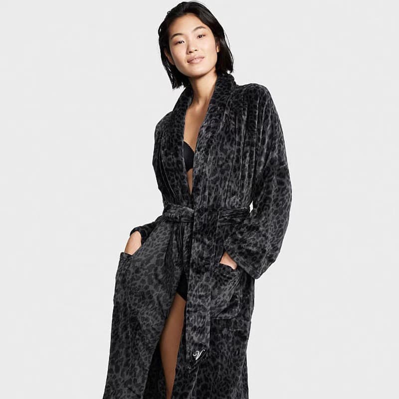 2025 Autumn Winter New Rabbit Fur Leopard Print Robe, Loose and Slimming, Fashionable Loungewear Suitable for Outdoor Wear