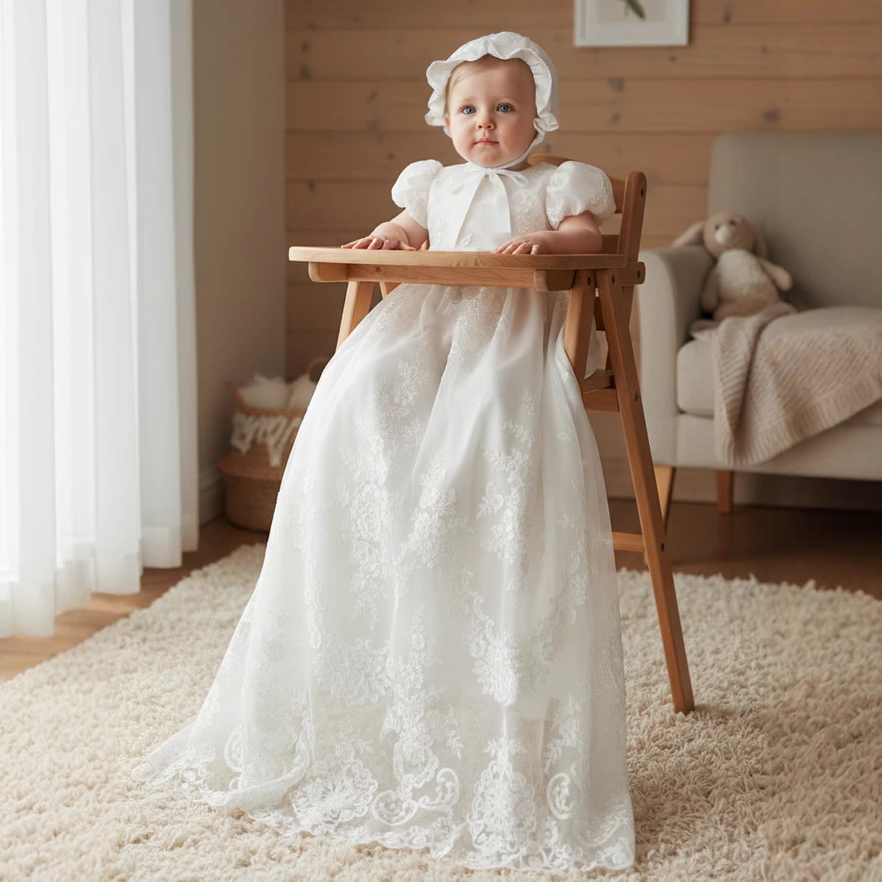 Cross-border Europe and America Baby Christening Gown Long Lace Two-Piece Set for 100 Days and First Birthday Baby Lace Romper