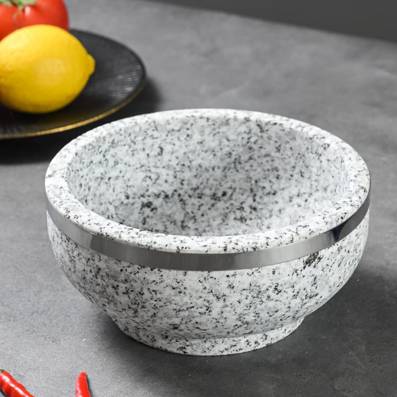 Natural Stone Bowl Stone Pot BBQ Cooking Stone Plate Hotel Shallow Baking Pan Heat-Resistant Stone Bowl Bibimbap Casserole