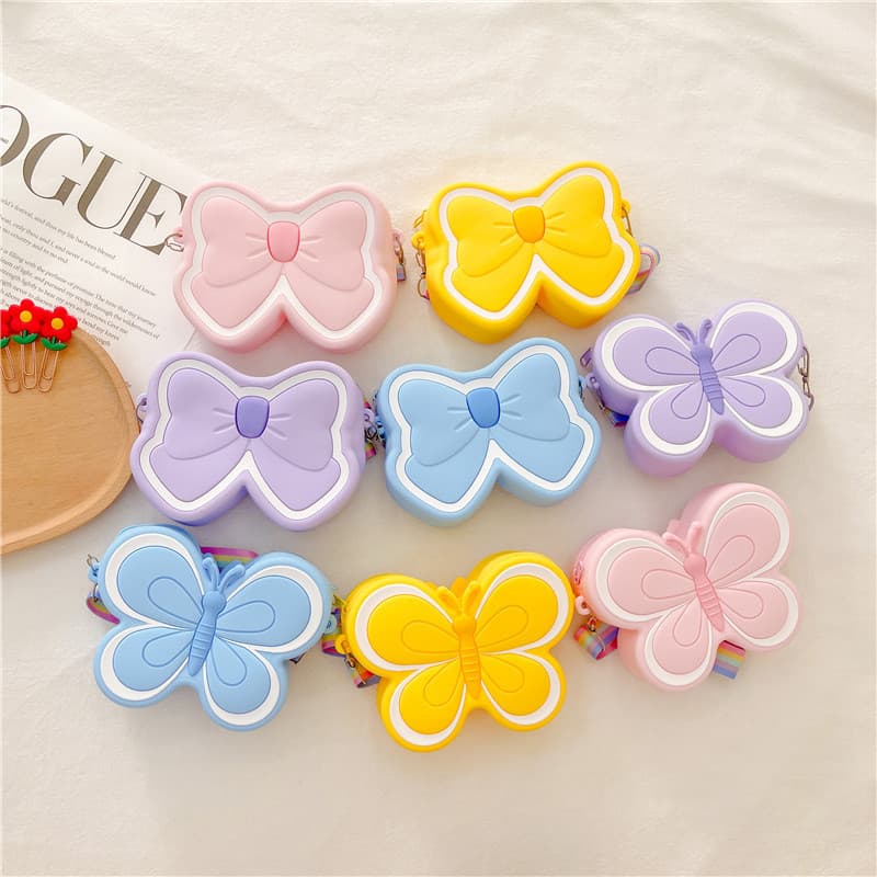 Crossbody Kids Silicone Bag Cute Butterfly Shoulder Bag Ins Style Candy Color Bow Bag Girls Crossbody Bag