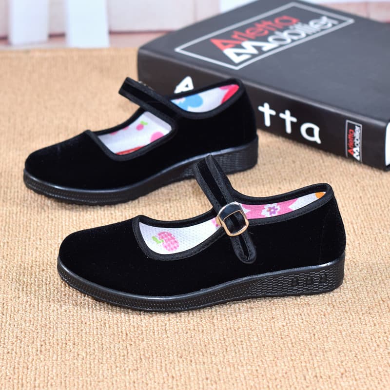 Girls' black dress shoes, old Beijing cloth shoes, children's dance shoes, flat black square-toed girls' gymnastics shoes