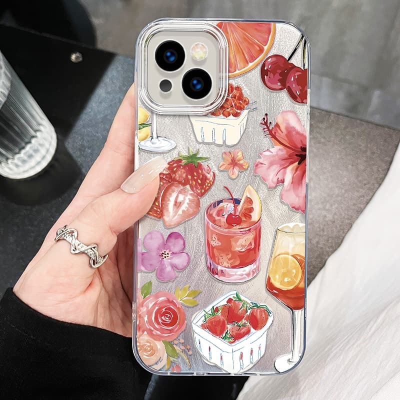 Flower soda strawberry mobile phone case suitable for 16 promax apple iphone 15 protective cover 14 cartoon 13 hot style 12