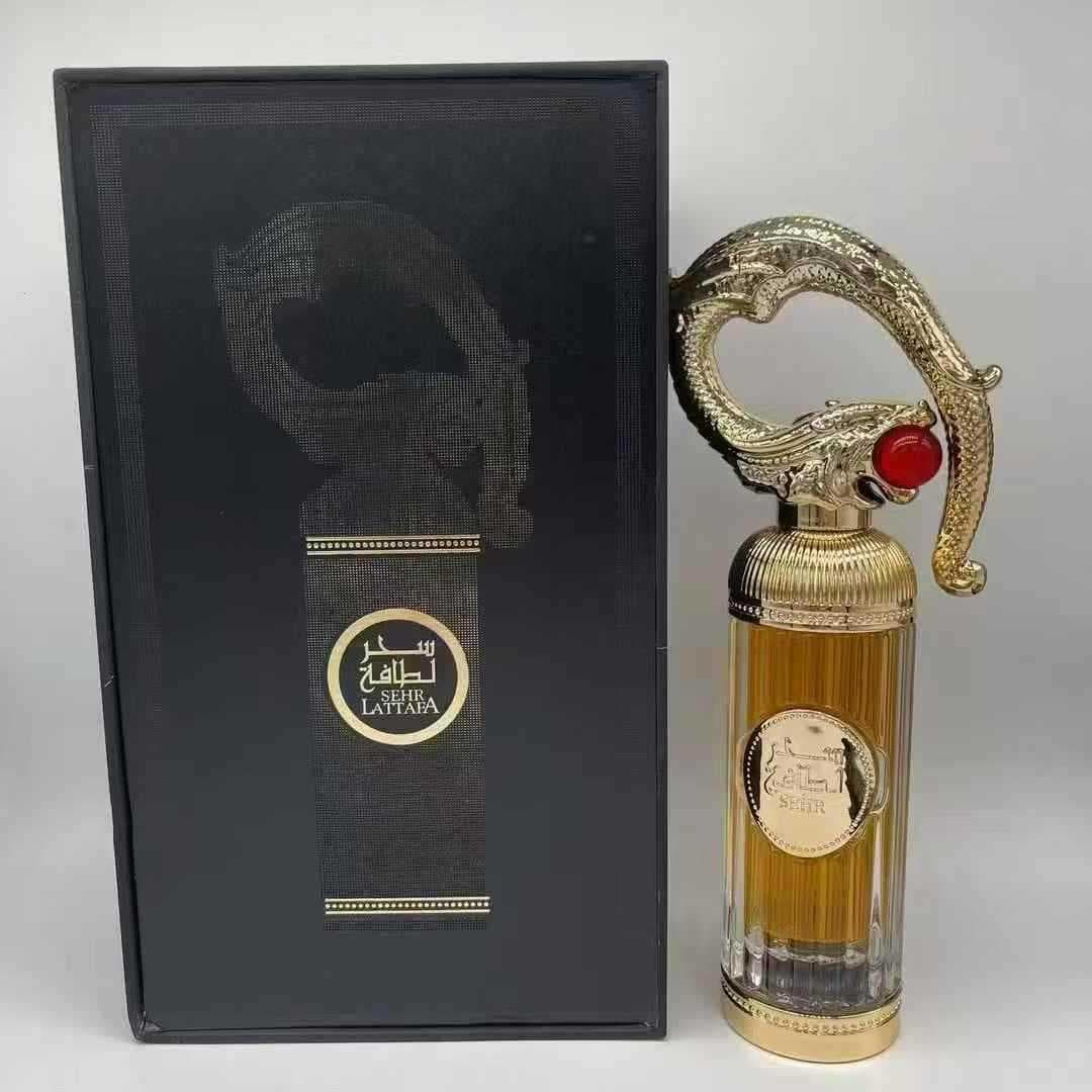 Cross-border high-quality lattafa SEHR 3D embossed golden dragon men's perfume gift box set, long-lasting woody fragrance