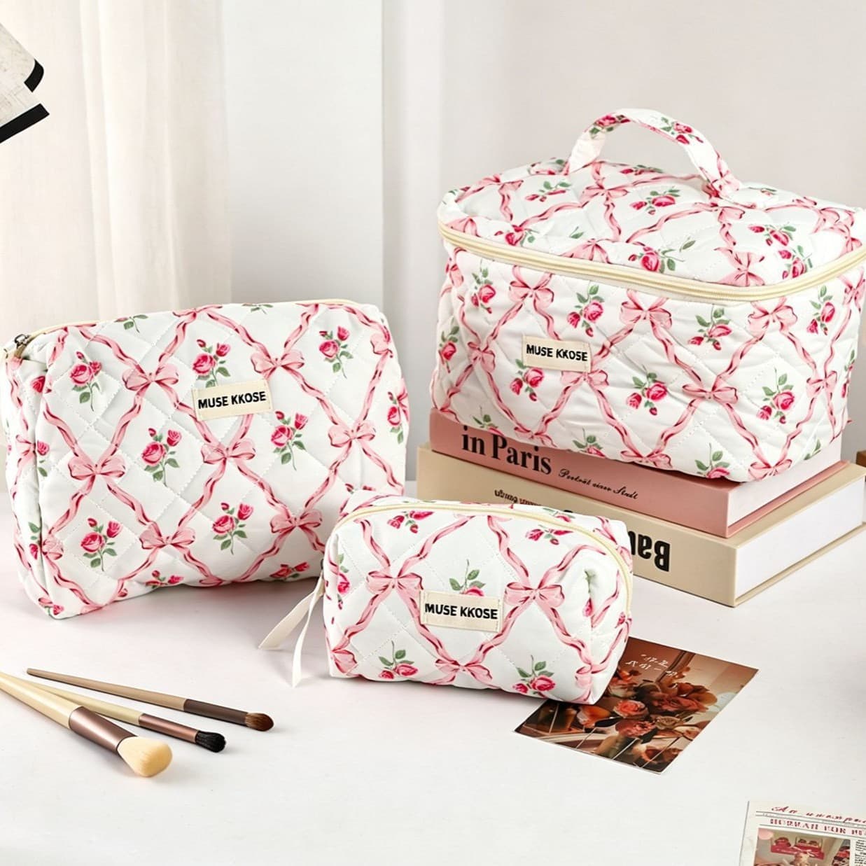 Cross-border Fresh Floral Cosmetic Bag Large Capacity Makeup Organizer Portable Handheld Toiletry Bag for Women