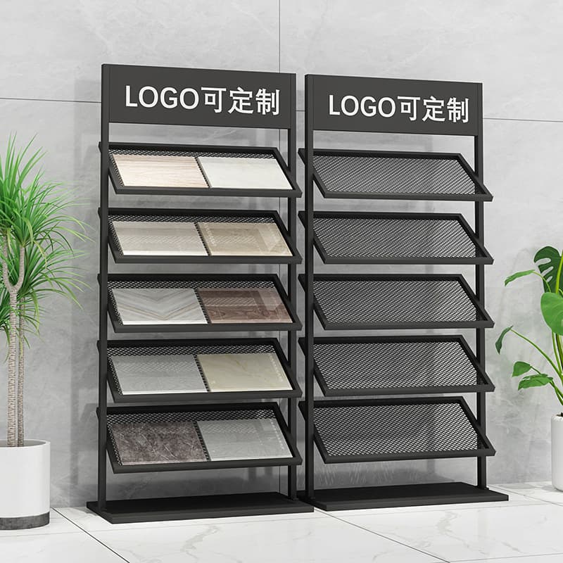 Tile sample display rack, glass sample display cabinet, vertical shelf, quartz floor tile, aluminum ceiling panel, stone floor display rack