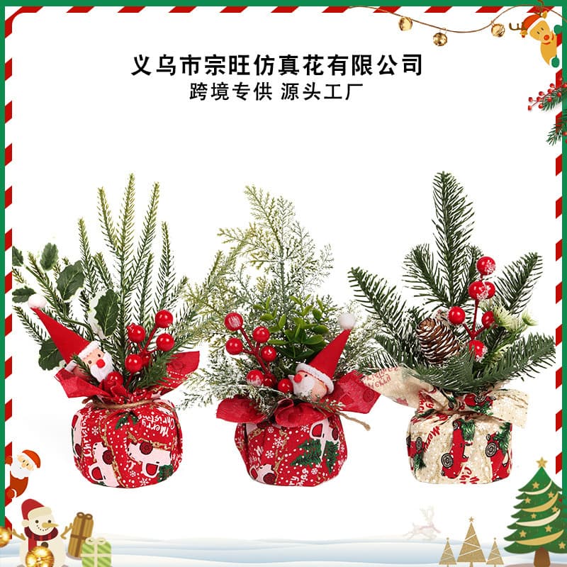 Christmas Floral Arrangement Wooden Barrel Mini Christmas Tree Desktop Decoration Holiday Gift