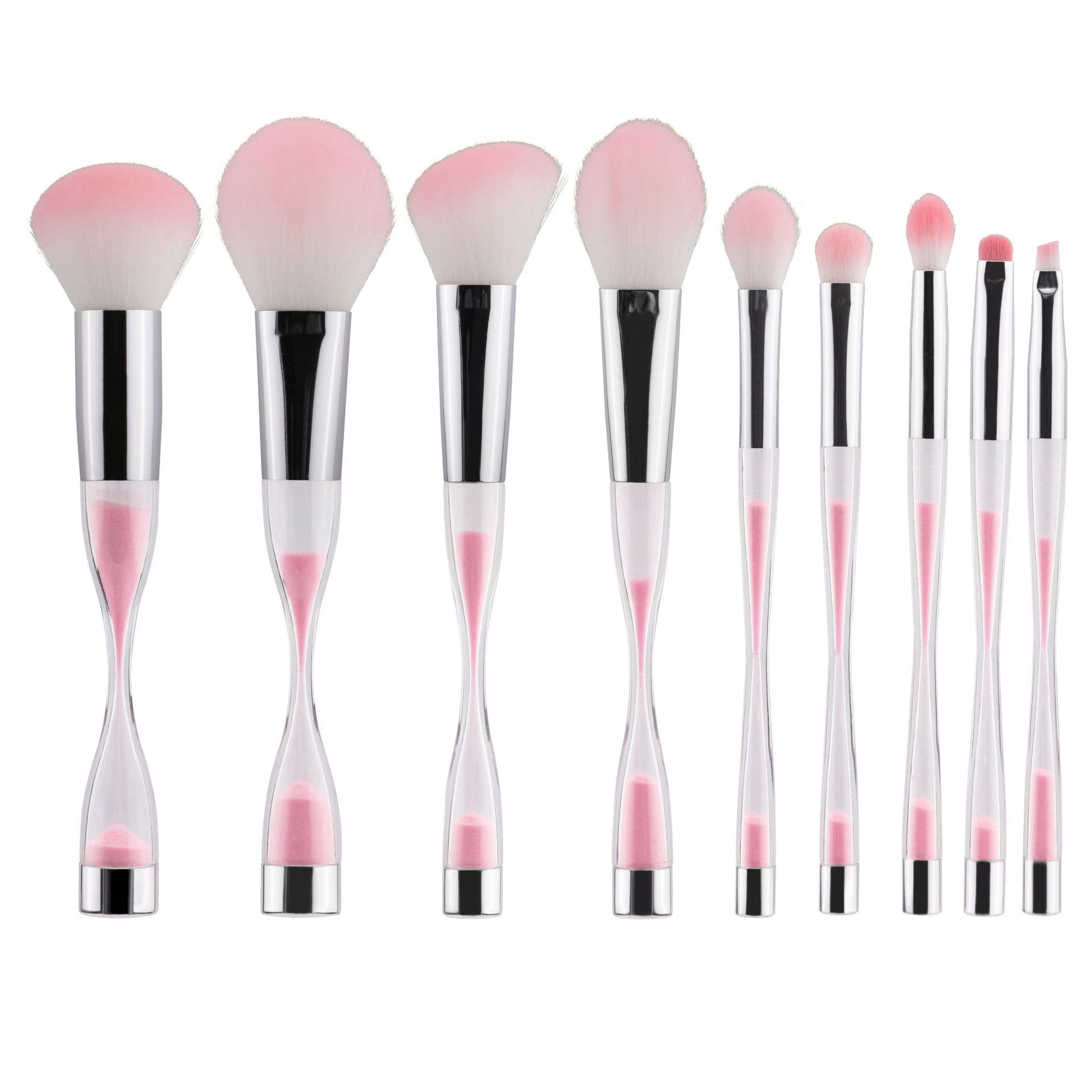 Yuncaifang Factory Direct Supply Pink Hourglass Shape Sand Handle Cross-border Beauty Tool Makeup Brush Set 9 Pieces