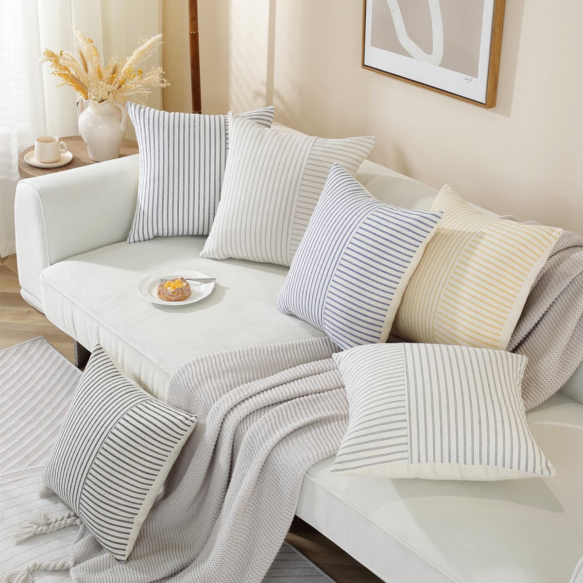Amazon Hot Selling Yarn-Dyed Fabric Home Farmhouse Cushion Sofa Back Support Pillow Patchwork Pillow Cover
